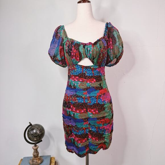 Rhode Clara Enchanted Woods Mini Dress Size 0 NWT Boho Festival Vacation Ruched - Picture 1 of 12